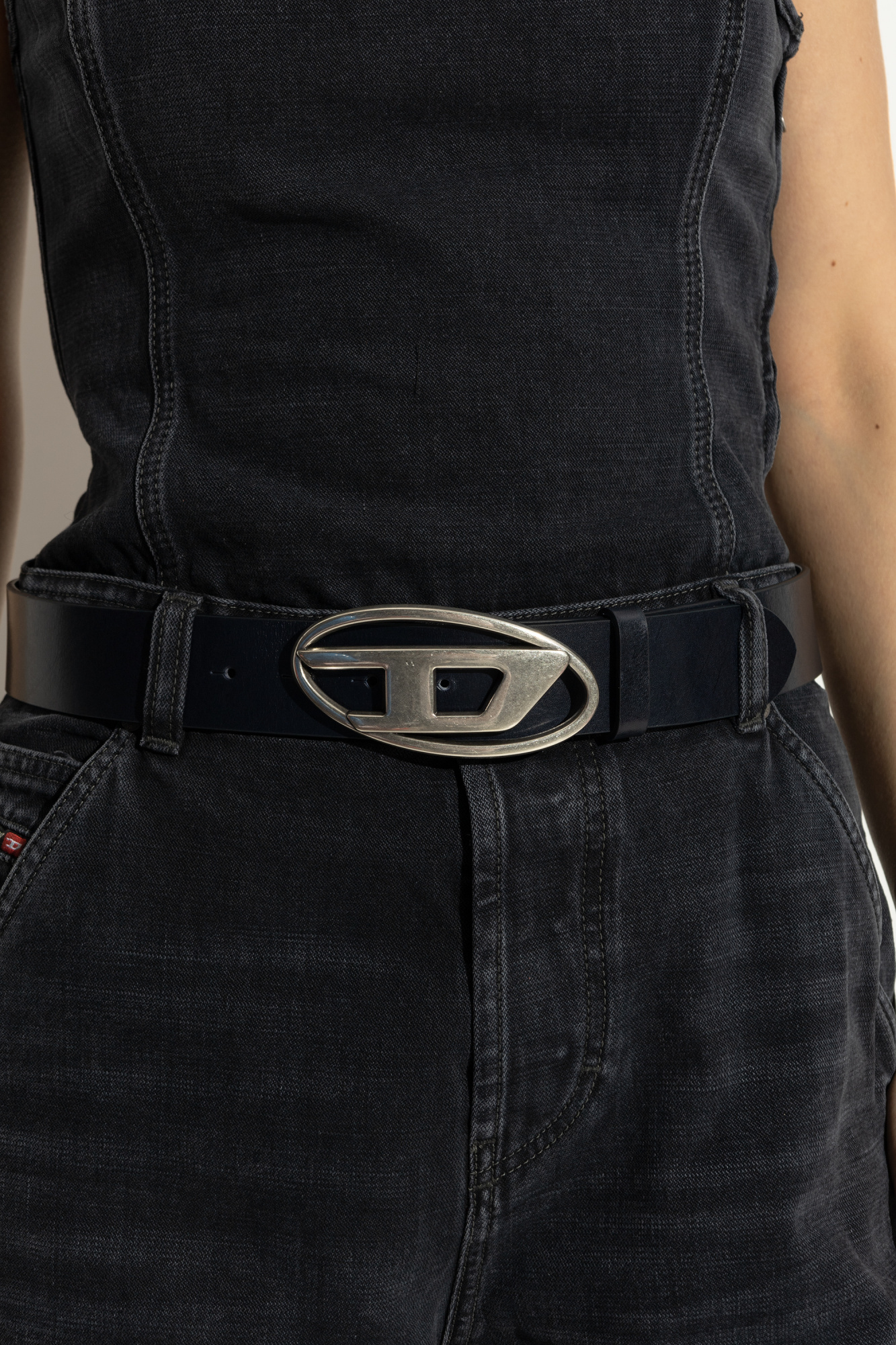 【DIESEL】Leather belt with oval D logo / ベルト B-INLAY: Leather belt with metal oval D logo | Diesel